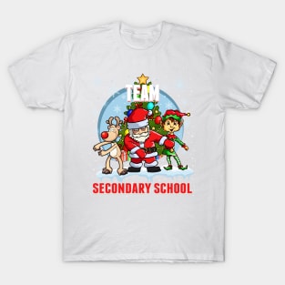 Team Secondary School Santa Elf Reindeer Flossing Christmas T-Shirt